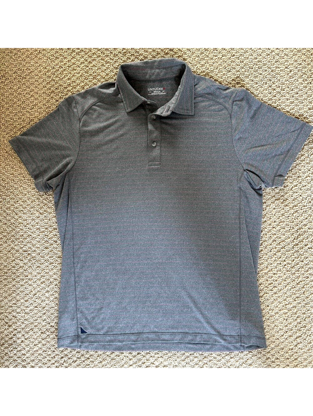 UNTUCKit Polo Shirt Men Medium Grey Pinstripe Performance Stretch Short Sleeve